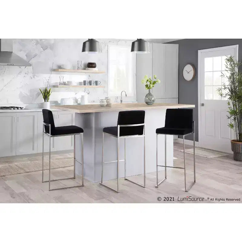 Set di 2 sgabelli da bar alti in velluto | Telaio in acciaio inossidabile | Altezza seduta 79 cm | 113 kg
