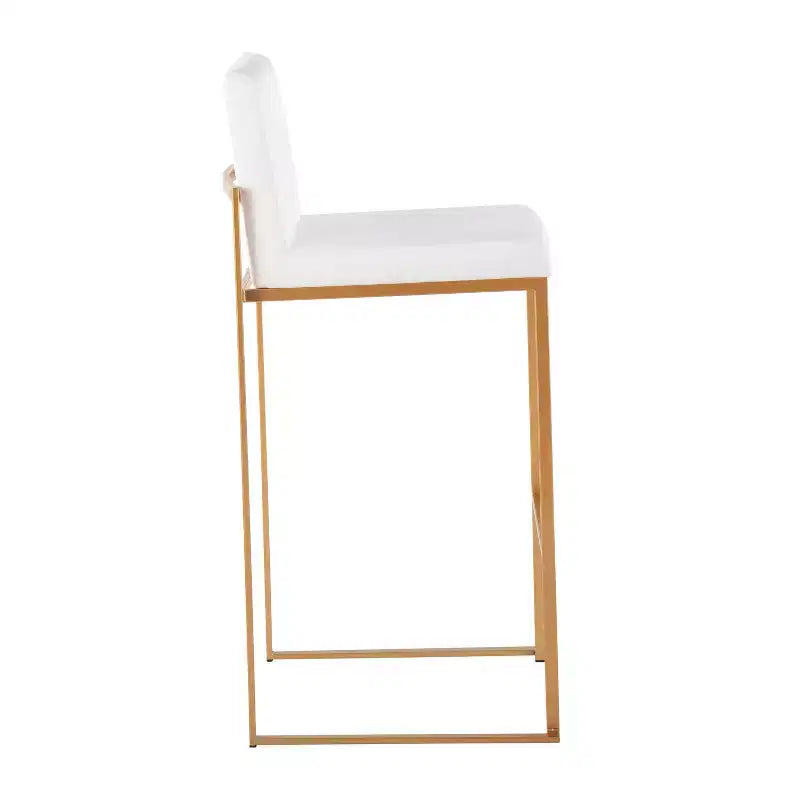 Set di 2 sgabelli da bar alti in velluto con gambe dorate | Struttura in acciaio | Altezza seduta 79 cm