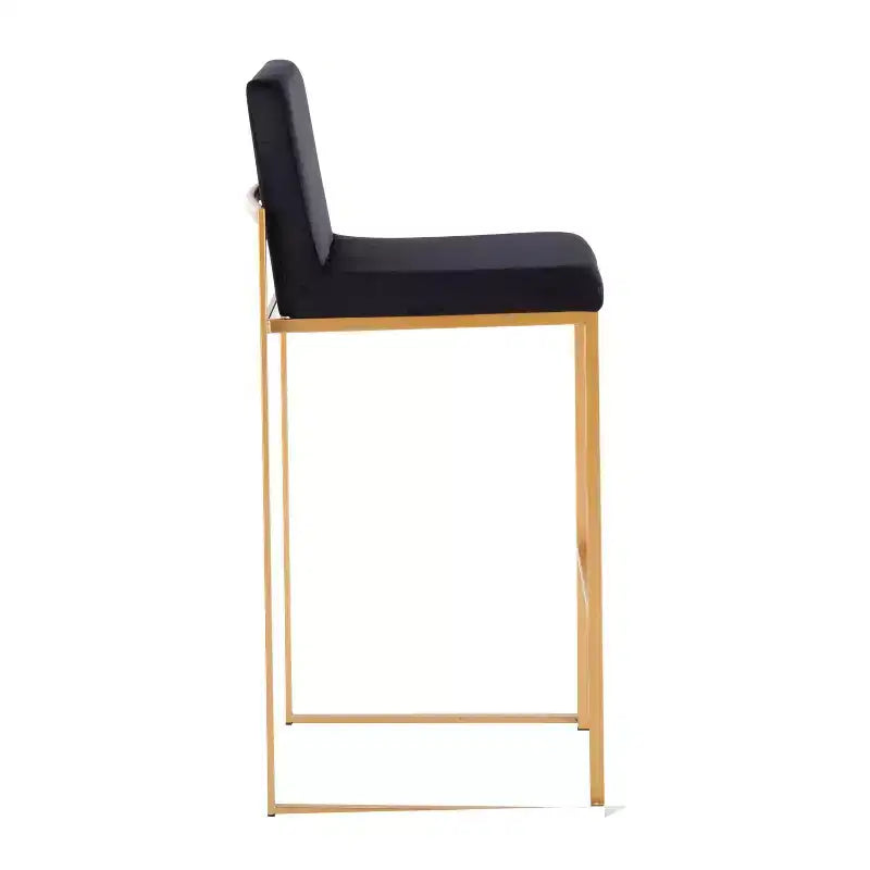 Set di 2 sgabelli da bar alti in velluto con gambe dorate | Struttura in acciaio | Altezza seduta 79 cm