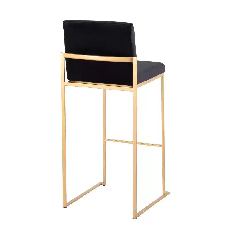 Set di 2 sgabelli da bar alti in velluto con gambe dorate | Struttura in acciaio | Altezza seduta 79 cm