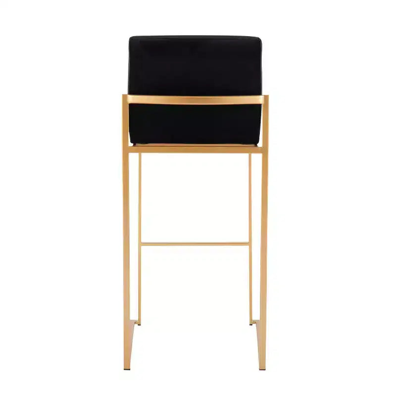 Set di 2 sgabelli da bar alti in velluto con gambe dorate | Struttura in acciaio | Altezza seduta 79 cm