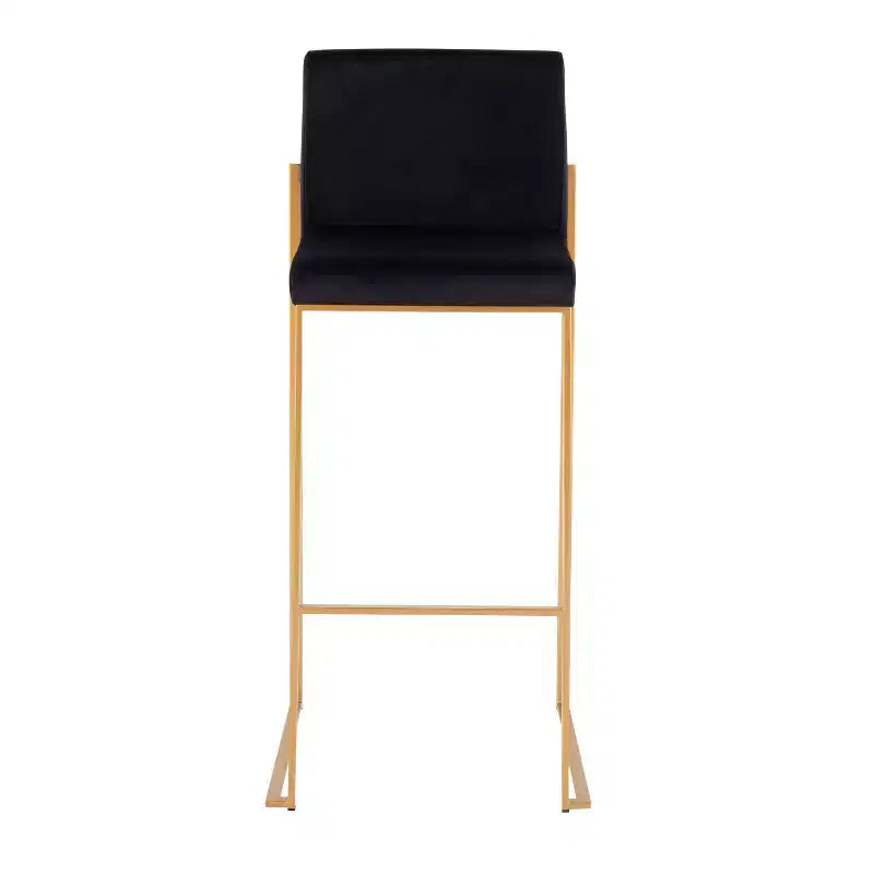 Set di 2 sgabelli da bar alti in velluto con gambe dorate | Struttura in acciaio | Altezza seduta 79 cm