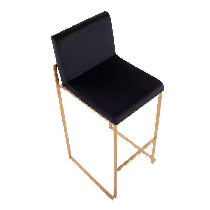 Set di 2 sgabelli da bar alti in velluto con gambe dorate | Struttura in acciaio | Altezza seduta 79 cm