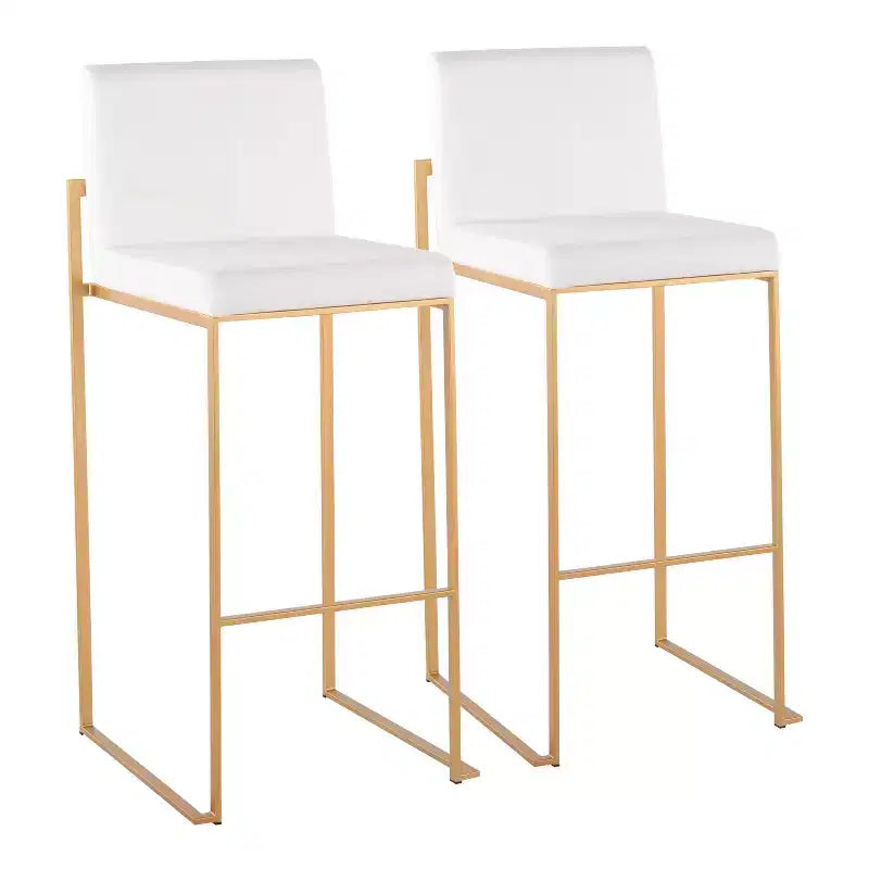 Set di 2 sgabelli da bar alti in velluto con gambe dorate | Struttura in acciaio | Altezza seduta 79 cm